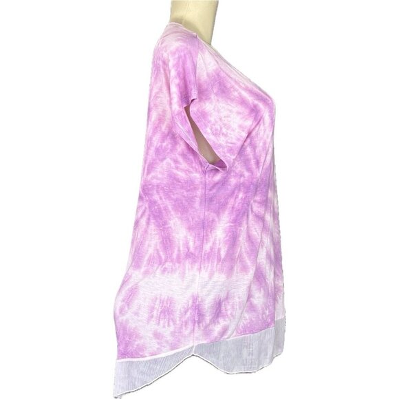 C&C California L Purple-Pink Tie-Dye Mesh Crew Neckline Mesh Step-Hem Muscle Tee - Picture 3 of 6